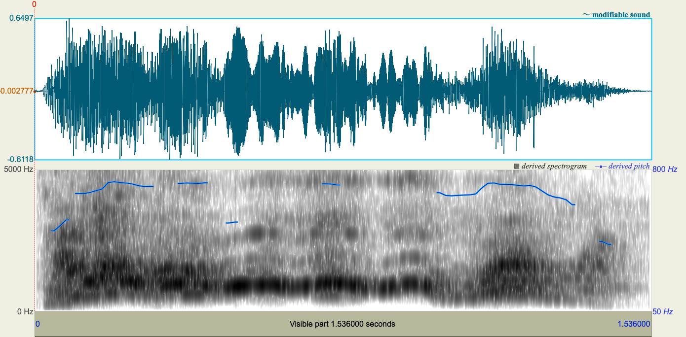 Waveform and Spectrogram of bow-wow sample 1